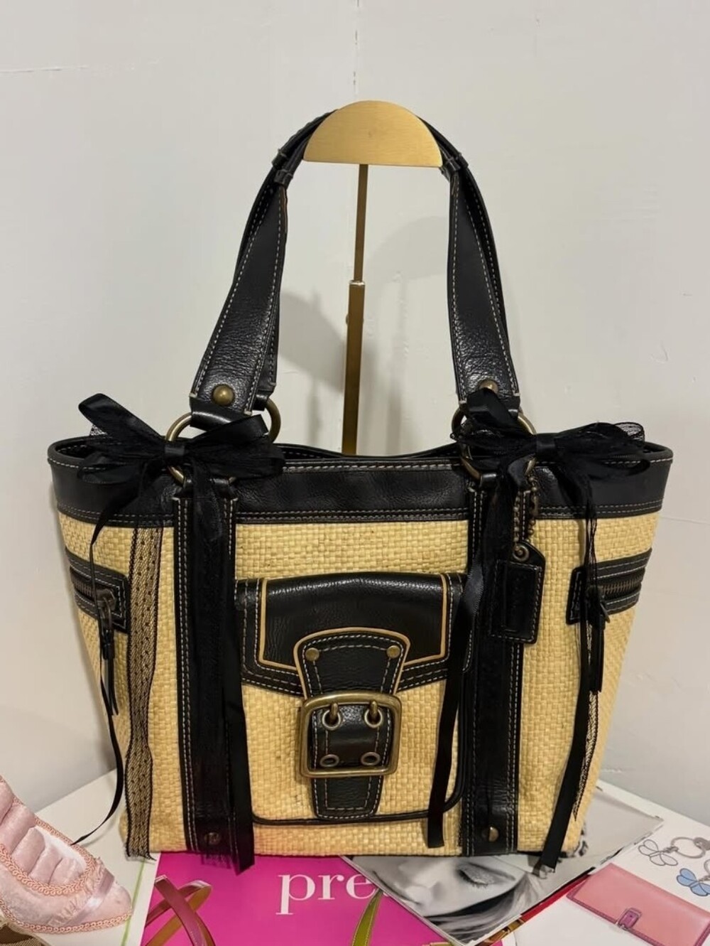 Vintage Coach Legacy Straw and Leather Tote 2005 EUC - Picture 1 of 16